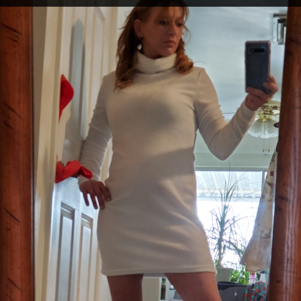 White turtleneck mini dress